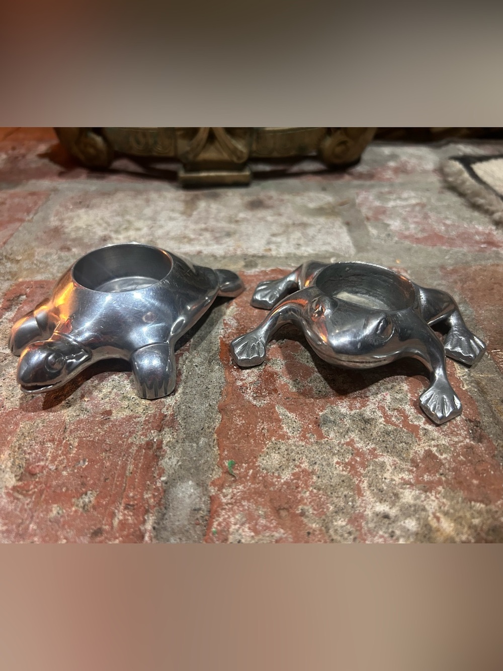 Frog & Turtle Heavy Cast Boho Cottage Fairy Tea Light Candle Holders